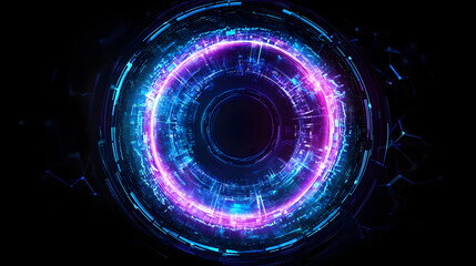 Wall Mural - digital blue and purple tech circle on dark background. science, futuristic digital technologies con