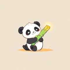 Canvas Print - Adorable Panda Cub with Magical Bamboo