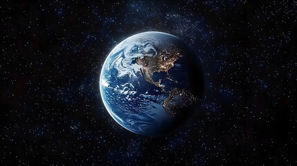 Wall Mural - a view of the earth from space at night, showing city lights and stars