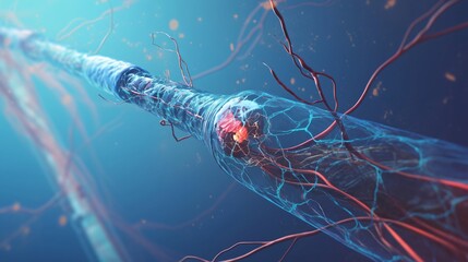 Sticker - microscopic nerve fiber detailed 3d render of neuron structure and axon