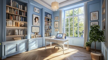 Canvas Print - Chic Home Office Setup with Greenery and Decorations