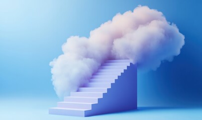 Wall Mural - staircase leading to a cloud against a soft gradient background creating a dreamlike atmosphere