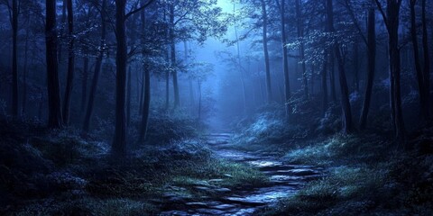 Poster - Mysterious night scenes in shadowy woods create an enchanting atmosphere, with shadowy woods offering a captivating experience filled with intrigue and nature s beauty.