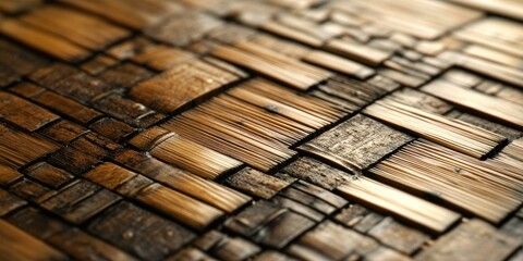 Poster - Close up view of bamboo mosaic panels showcasing intricate patterns and textures, highlighting the beauty and versatility of bamboo mosaic panels in decorative design.