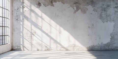 Poster - Textured interior featuring a damaged white wall, showcasing the unique characteristics of the damaged white wall, perfect for illustrating themes of wear and restoration in design.