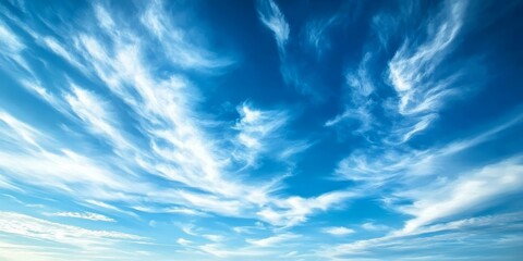 Poster - Cirrus clouds gracefully adorn the blue sky, creating a stunning contrast. The beauty of cirrus clouds against the vibrant blue sky captivates the eye and inspires wonder.