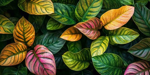 Aufkleber - Close up view of vibrant tagar plant leaves showcasing their unique texture and color pattern, creating a stunning representation of the tagar plant in natural light.