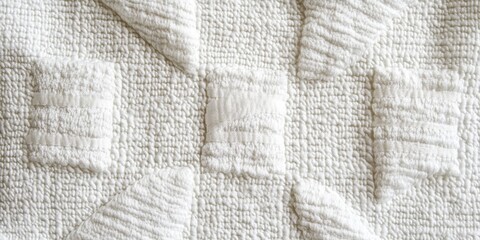Poster - Close up of a white textile texture featuring seams arranged in a cross pattern, highlighting the intricate details of the white textile texture and its unique design elements.