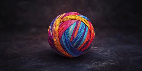 Aufkleber - Vibrant cloth ball displayed on a dark background, showcasing the intricate textures and colors, the colorful cloth ball captures attention with its unique design and aesthetic appeal.