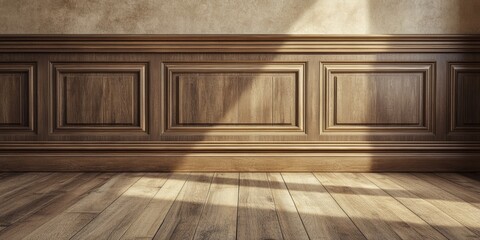 Poster - Vintage wall features a charming wooden floor and an elegant plinth, creating a classic atmosphere ideal for showcasing vintage aesthetics in any artistic space. The vintage wall style complements the