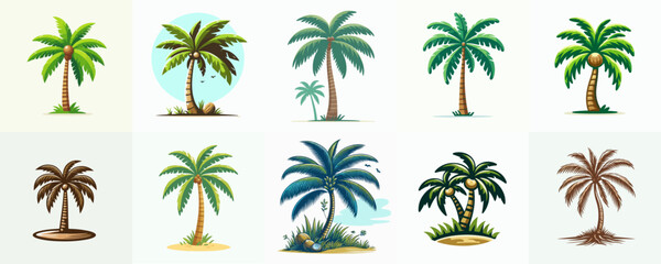 set illustration of coconut tree