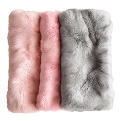 3 fur blankets, one pink and the other gray, transparent background, png