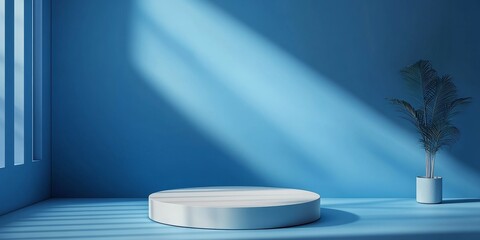 Aufkleber - Blue background designed for product presentation featuring shadows and light effects. Ideal for showcasing products, this blue background creates an empty podium for captivating mockups.