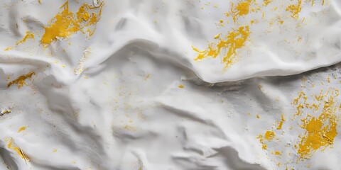 Leinwandbilder - Aged white fabric showcasing stains in yellow and gray paints, ideal for use as a textured background for various creative projects. This white fabric s unique stains enhance visual interest.