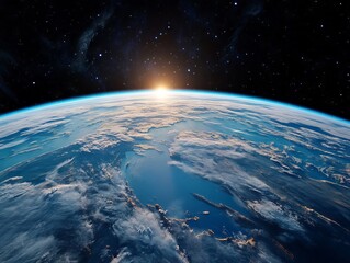 Wall Mural - a view of the earth from space with the sun setting over the horizon