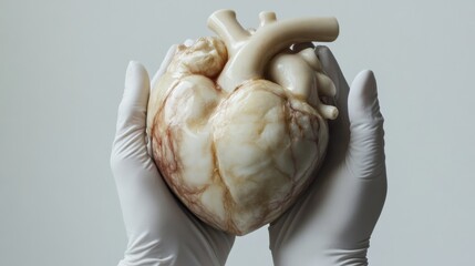 Aufkleber - Realistic anatomical heart held gently in gloved hands in a neutral setting during daylight. Generative AI