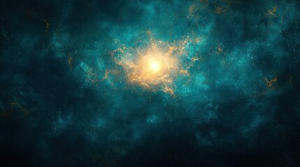 Wall Mural - Vibrant Nebula with Swirling Teal and Gold Gases and a Bright Central Star