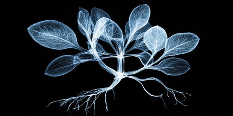 Wall Mural - an x-ray image of a plant, highlighting its internal structure and roots in a scientific manner.