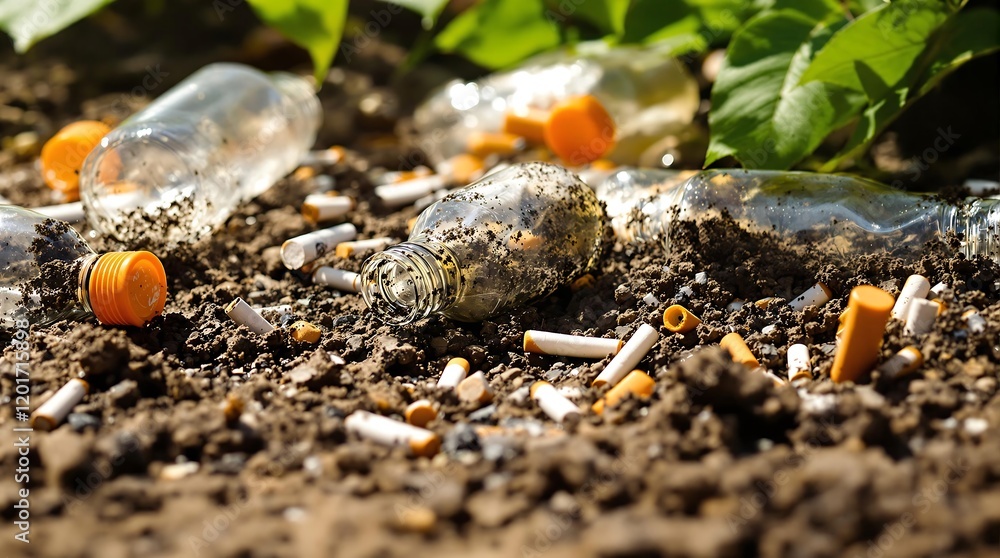 Soil underground pollution with cigarette butts and plastic waste ...
