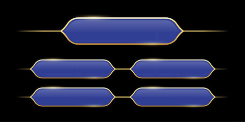 Quiz template. Trivia game layout. Question and answer blue frames with golden border for TV show or social media. Multiple choice test. Vector illustration isolated on black background.