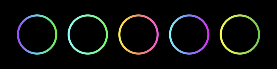 Wall Mural - neon color round frames. abstract rainbow glow light circles. colored laser bright round icons. brig
