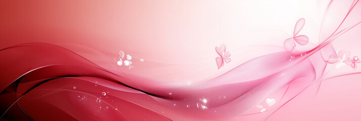 Wall Mural - flowing pink waves with butterfly accents