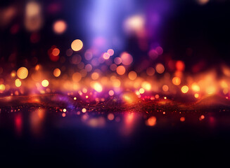 Poster - Abstract background of vibrant bokeh lights.  A dark, moody scene with glowing, out-of-focus lights creating a sparkling, reflective surface.