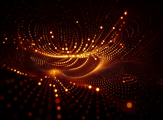 Aufkleber - Abstract background image featuring glowing orange bokeh lights forming swirling, wave-like patterns in dark space.