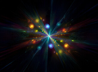Poster - Abstract background image featuring vibrant bokeh lights radiating outwards from a central point, creating a dynamic and colorful display.