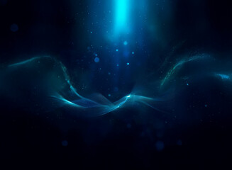 Aufkleber - Abstract background image featuring glowing blue lights and bokeh effects.  Dark, wavy forms create depth and a mysterious atmosphere.