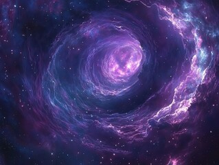Wall Mural - ethereal cosmic landscape with swirling nebulae in deep purples and blues, featuring luminous stars 