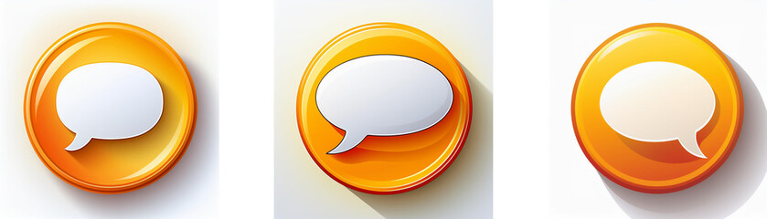 Poster - Three glossy orange circular buttons feature a white speech bubble, signifying communication or messaging.  The bubbles vary slightly in shape and tone.