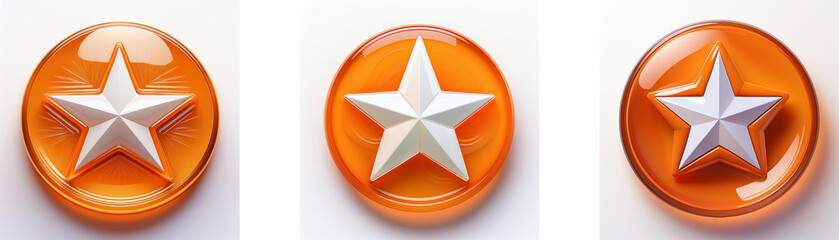 Aufkleber - Three glossy orange circles, each featuring an embossed, off-white five-pointed star.  The stars are centrally positioned.