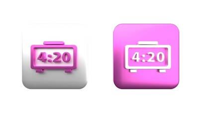 Colorful Digital alarm clock icon isolated on white background. Electronic watch alarm clock. Time icon. Square button. 3D render illustration