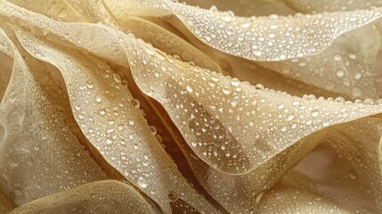 Wall Mural - Close-up of dew drops on delicate beige petals. (1)