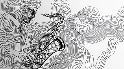 Saxophonist line art illustration.