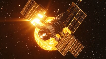 Wall Mural - Satellite orbiting a bright star in space.