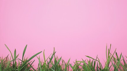 Wall Mural - Vibrant green grass on pastel pink backdrop