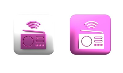 Canvas Print - Colorful Smart radio system icon isolated on white background. Internet of things concept with wireless connection. Square button. 3D render illustration