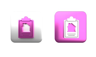 Sticker - Colorful House contract icon isolated on white background. Contract creation service, document formation, application form composition. Square button. 3D render illustration