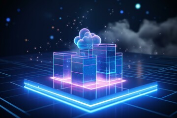 Wall Mural - futuristic buildings receiving data from cloud computing, symbolizing innovation and technological a