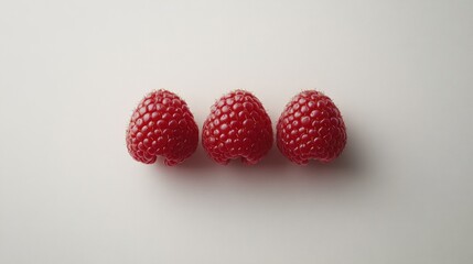 Sticker - Three Ripe Raspberries on White Background: A Close-up Still Life