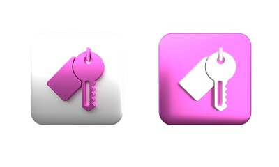 Canvas Print - Colorful Marked key icon isolated on white background. Square button. 3D render illustration