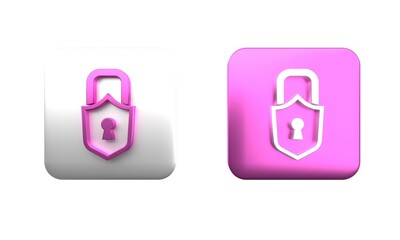 Canvas Print - Colorful Lock icon isolated on white background. Padlock sign. Security, safety, protection, privacy concept. Square button. 3D render illustration