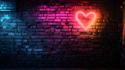 Wall Mural - rays neon light on neon brick wall. empty scene.