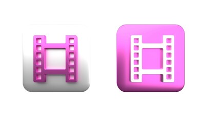 Canvas Print - Colorful Play Video icon isolated on white background. Film strip sign. Square button. 3D render illustration