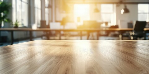 Wall Mural - A sleek, modern wooden desk with clean lines, set in a bright workspace.