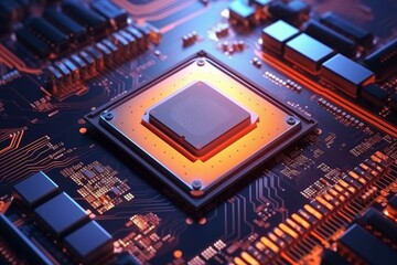 Wall Mural - close up of a modern cpu, highlighting its processing power and intricate connection to a circuit bo