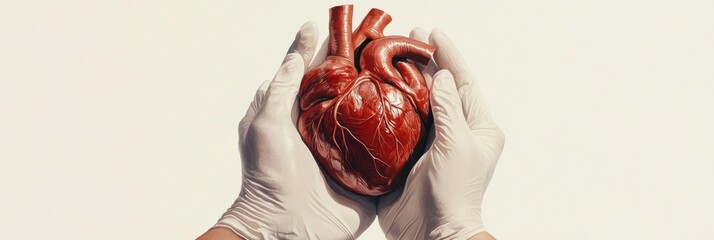 Aufkleber - Realistic anatomical heart held gently in gloved hands demonstrating anatomical features in a sterile environment. Generative AI