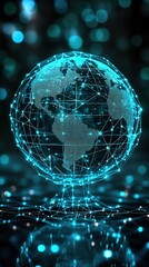 Global network connection, digital earth, glowing lines.